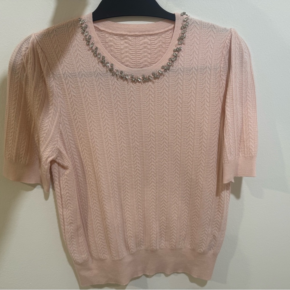 Embellished Pink Short Sleeve Knit Top